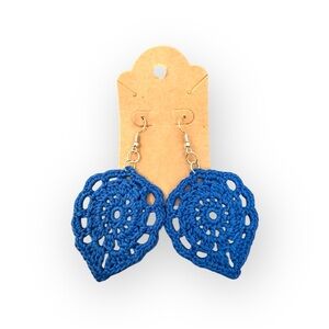 Hand Crafted Deep Blue Crochet Earrings